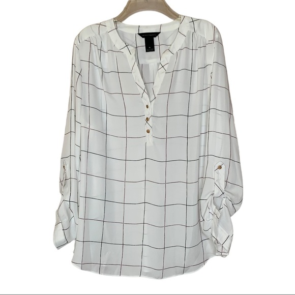 Investments White Windowpane Print Career Blouse - Picture 1 of 7